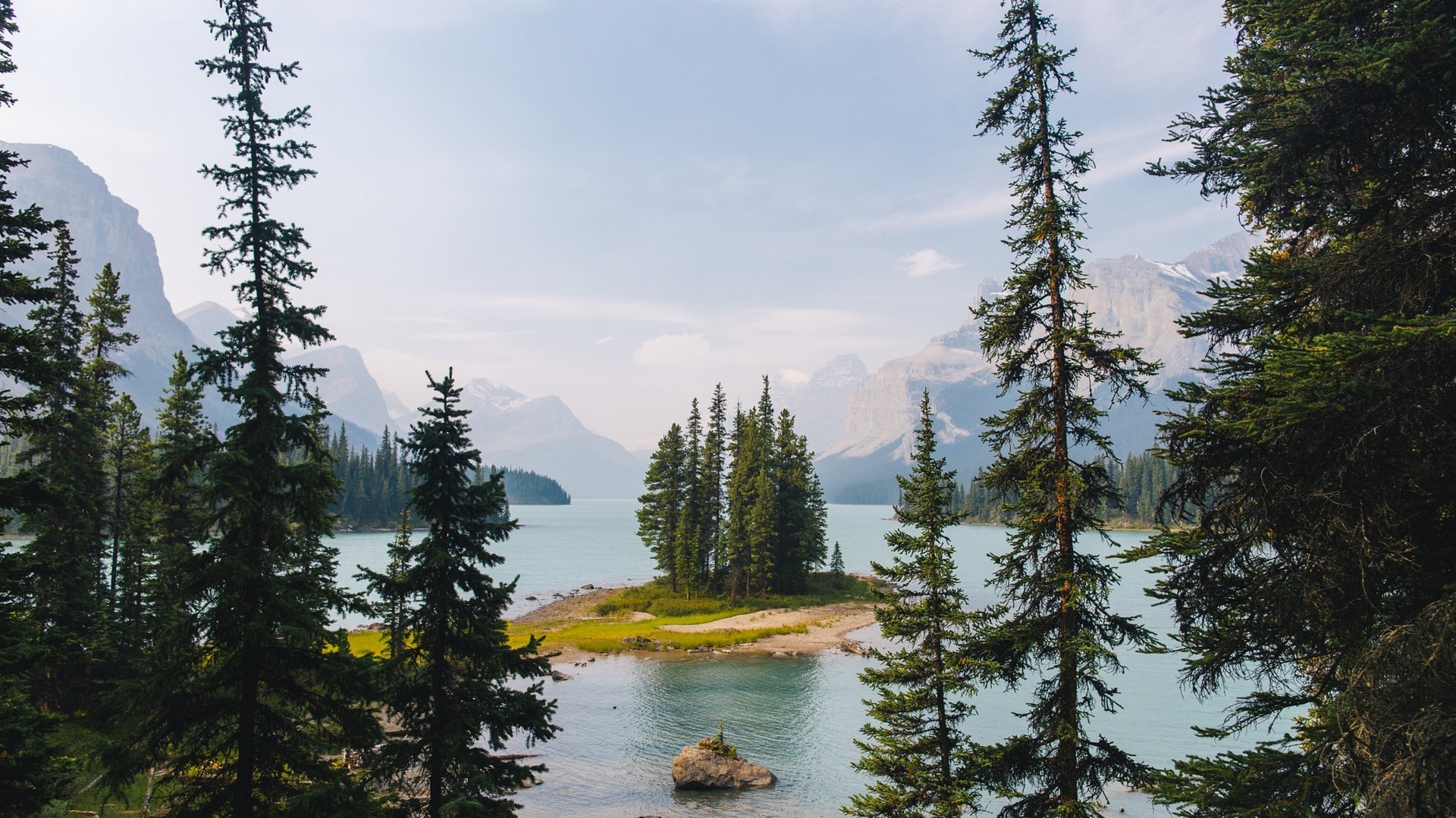 lake, Trees, Mountain, Island, Forest, Nature, Landscape, Canada Wallpaper