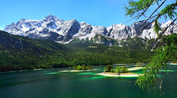 lake, Mountain, Forest, Nature, Landscape, Emerald, Water, Snowy Peak, Trees, Germany HD Wallpaper Desktop Background