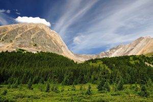 nature, Landscape, Mountain, Hill, Clouds, Rock, Trees, Forest, Pine Trees