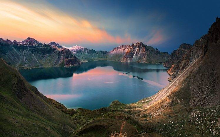 nature, Landscape, Mountain, Lake, Sunrise, Clouds, Snowy Peak, China, Calm, Blue, Water HD Wallpaper Desktop Background