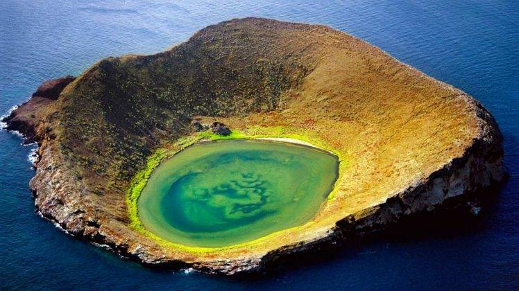 nature, Landscape, Volcano, Crater, Lake, Island, Ecuador, Sea HD Wallpaper Desktop Background