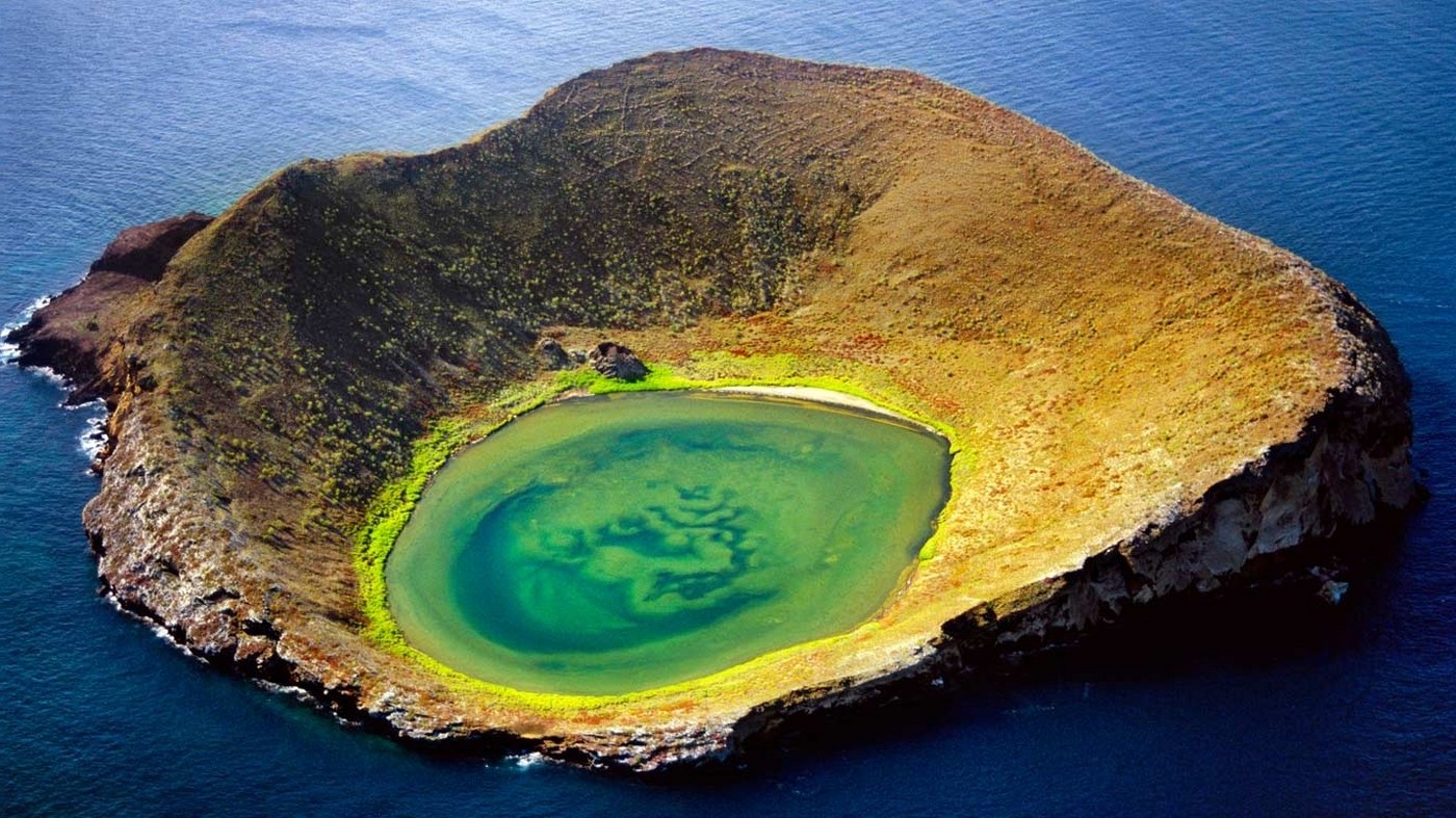 nature, Landscape, Volcano, Crater, Lake, Island, Ecuador, Sea Wallpaper
