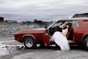 car, Women With Cars, Red Cars, White Dress