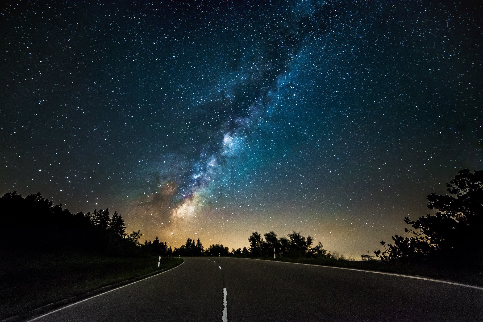 landscape, Night, Stars, Street Wallpaper