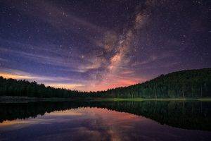 landscape, Reflection, Trees, Lake, Milky Way