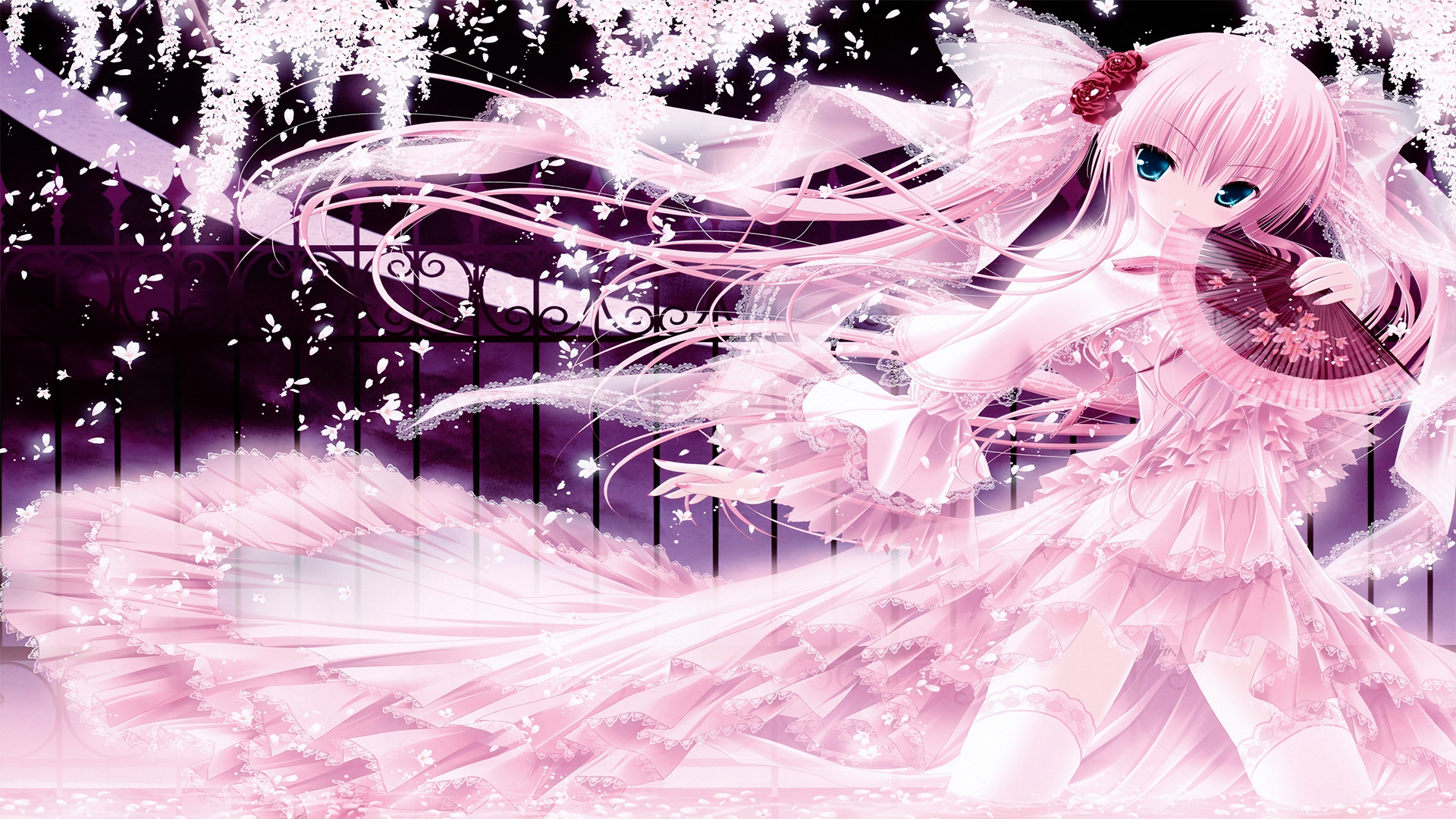 Blue-haired anime girl in pink dress wallpaper - wide 5