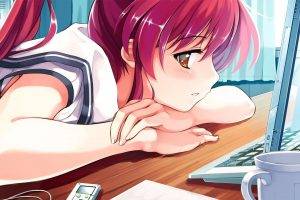 Deep Blue Sky & Pure White Wings, Miyamae Tomoka, Anime Girls, Computer, Coffee, Table, Manga