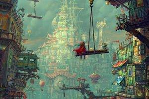 abstract, City, Colorful, Fantasy Art, Clouds, Children