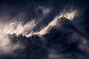 nature, Landscape, Tibet, Himalayas, Mountain, Snowy Peak, Sunlight, Clouds, Wind, Summit