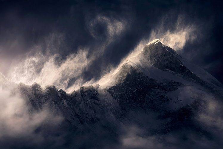 nature, Landscape, Tibet, Himalayas, Mountain, Snowy Peak, Sunlight, Clouds, Wind, Summit HD Wallpaper Desktop Background