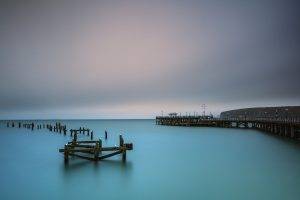 nature, Landscape, Old, Pier, Calm, Turquoise, Water, Bridge, Morning, Sea, UK
