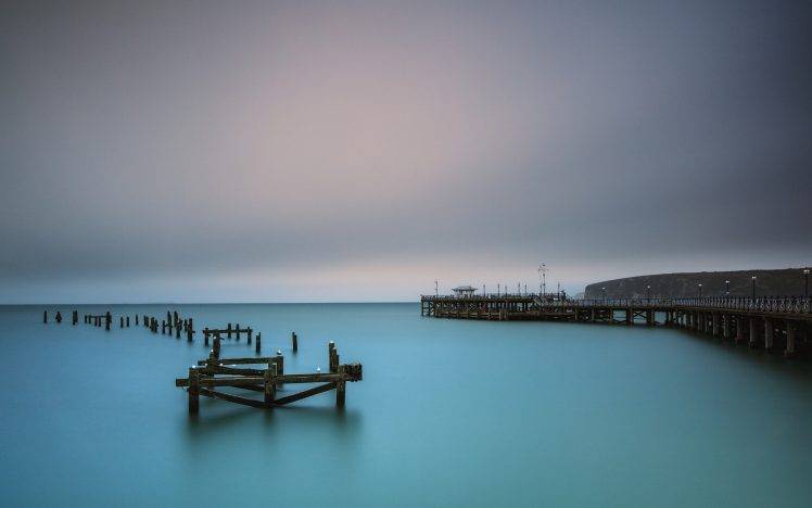 nature, Landscape, Old, Pier, Calm, Turquoise, Water, Bridge, Morning, Sea, UK HD Wallpaper Desktop Background