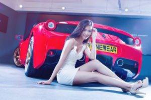 model, Asian, Women With Cars, Red Cars, White Dress