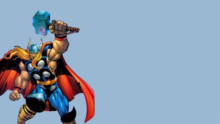 Thor, John Romita Jr., Blue Background, Illustration, Marvel Comics HD Wallpaper Desktop Background