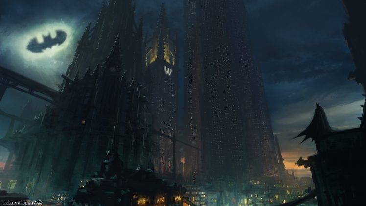 Batman, Artwork, Concept Art, Gotham City, DC Comics, Superhero, Skyscraper HD Wallpaper Desktop Background