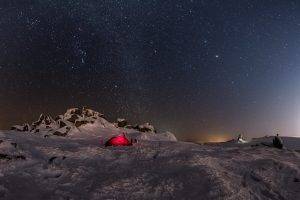 stars, Snow, Tents, Landscape, Mountain