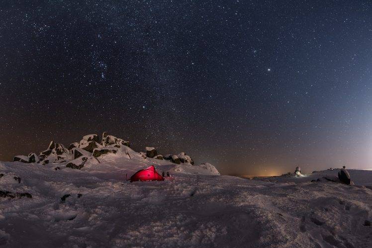 stars, Snow, Tents, Landscape, Mountain HD Wallpaper Desktop Background