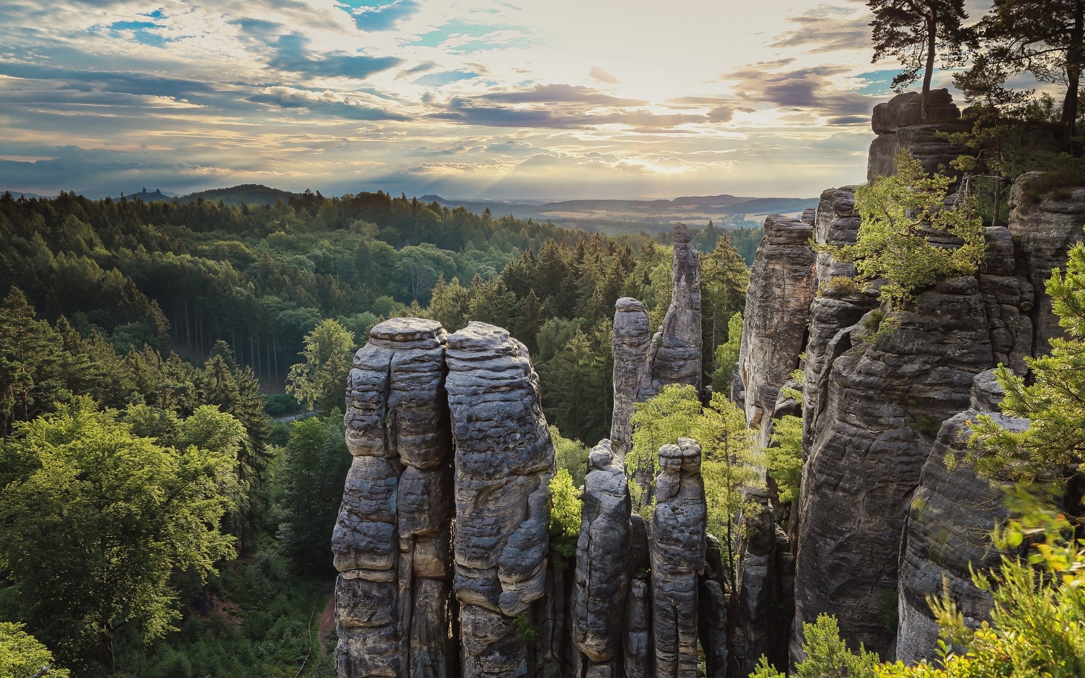 Nature Landscape Sunset Rock Formation Forest Clouds Sky Hill 