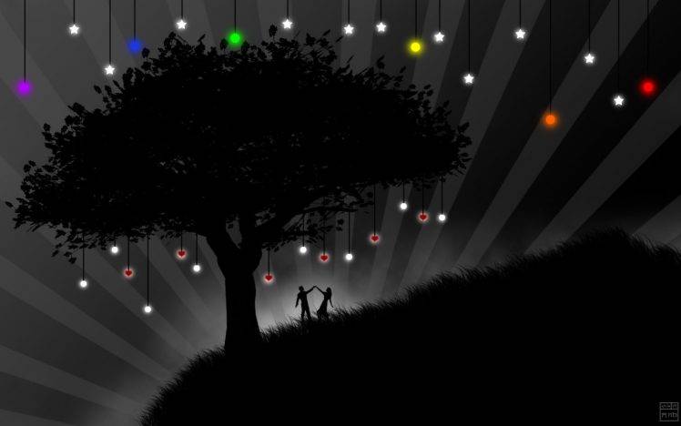 black Field, Rainbows, Vectors, Trees, Love HD Wallpaper Desktop Background
