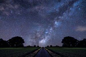 stars, Milky Way, Alone, Road, Field, Landscape
