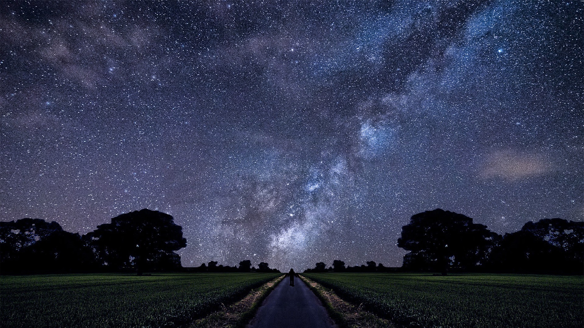 stars, Milky Way, Alone, Road, Field, Landscape Wallpaper