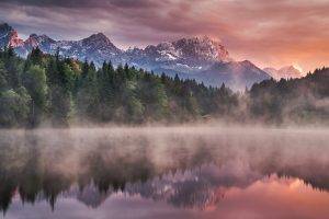 landscape, Mist, Lake, Reflection, Mountain