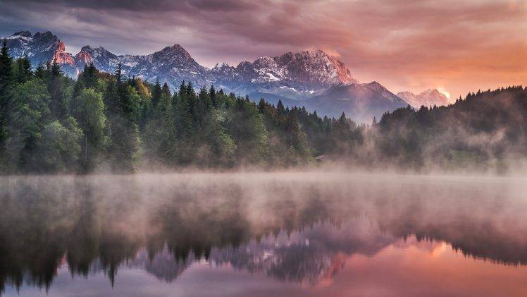 landscape, Mist, Lake, Reflection, Mountain HD Wallpaper Desktop Background
