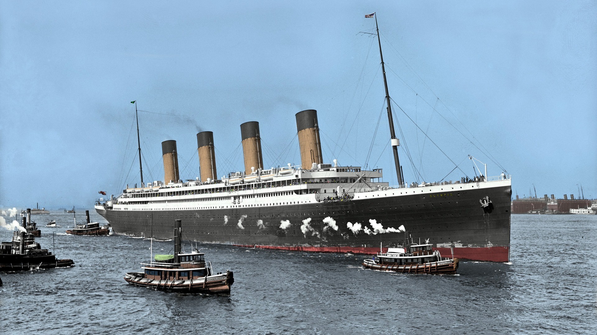 nature, Landscape, Ship, Boat, Sea, Chimneys, Smoke, History, RMS Olympic, Steamship, UK, Colorized Photos, Dock, Crowds Wallpaper