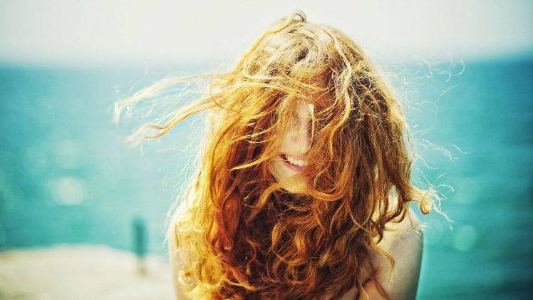 women, Curly Hair, Sunlight, Hair In Face, Smiling, Redhead HD Wallpaper Desktop Background