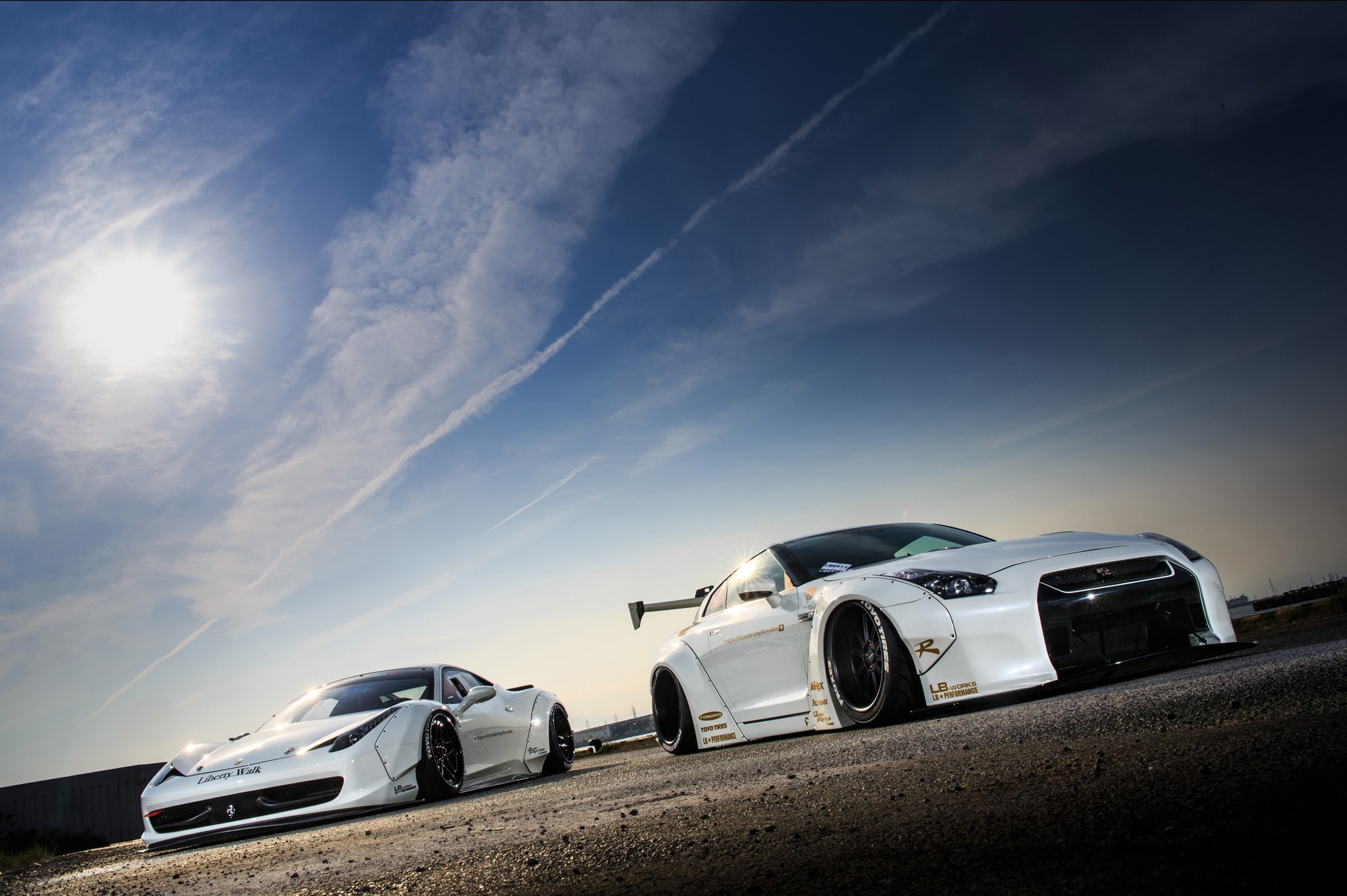 Nissan GTR, Ferrari, Ferrari 458 Italia, LB Performance, Super Car Wallpaper