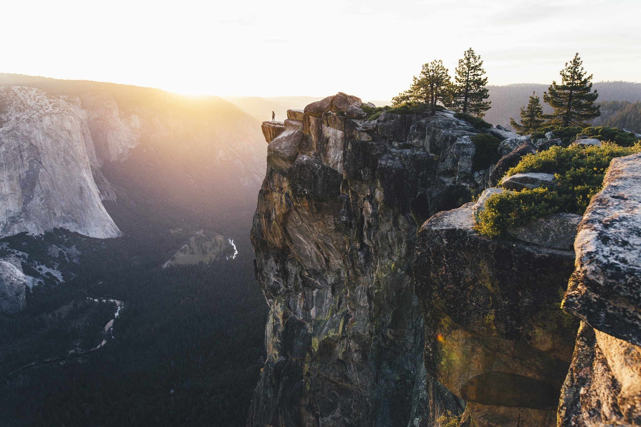 nature, Landscape, Yosemite National Park, Sunset, Cliff, Forest, Valley, Trees, River, Mist, Mountain, Walk Towards The Edge Wallpaper