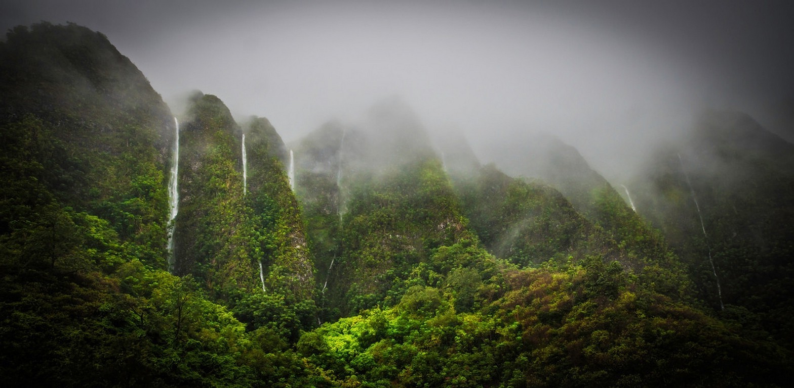 nature, Landscape, Oahu, Hawaii, Tropical Forest, Mist, Waterfall, Mountain Wallpaper