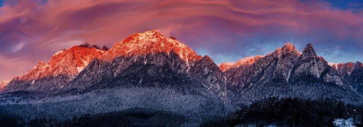 landscape, Nature, Mountain, Sunset, Snow, Panoramas, Forest, Clouds, Winter HD Wallpaper Desktop Background