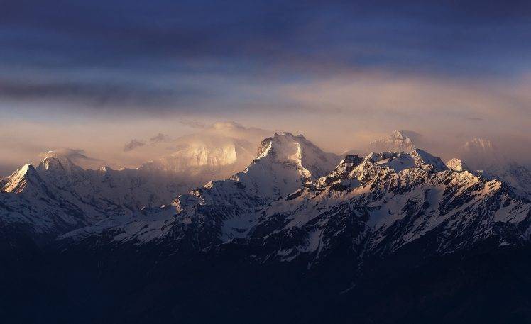 landscape, Nature, Himalayas, Nepal, Mountain, Sunrise, Snowy Peak, Mist, Sunlight HD Wallpaper Desktop Background