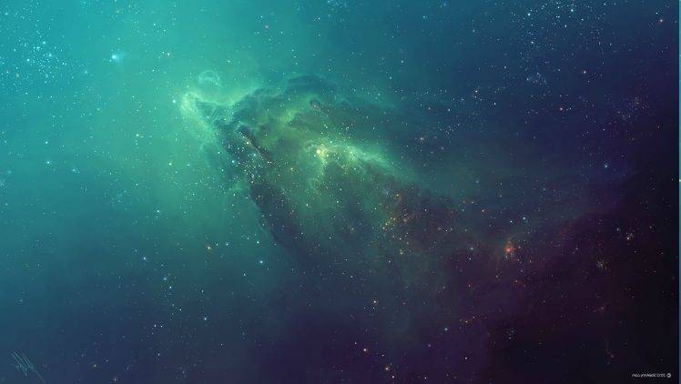green, Space, Artwork, TylerCreatesWorlds, Nebula HD Wallpaper Desktop Background