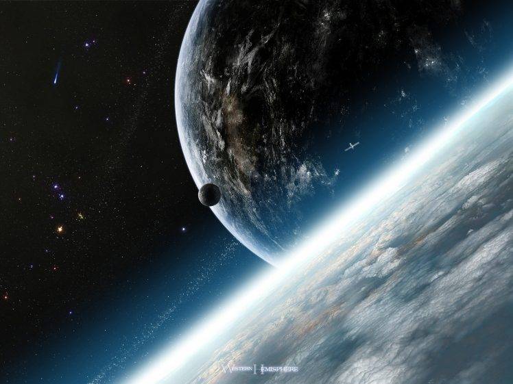 space Art, Shooting Stars, Planet, Stars, Moon HD Wallpaper Desktop Background