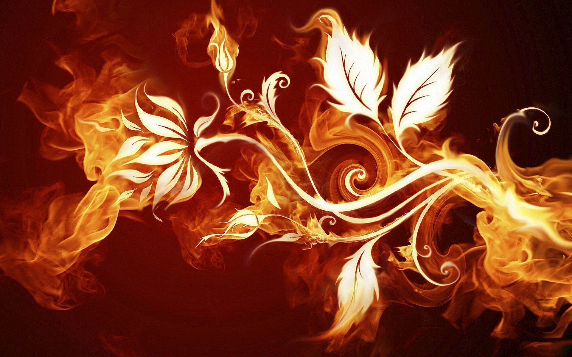 fire, Leaves, Flowers Wallpaper