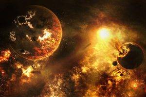 explosion, Space Art, Planet, Sun