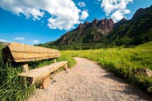 Colorado, Maroon Bells, Path, Clouds, Grass, Landscape, Mountain