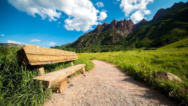 Colorado, Maroon Bells, Path, Clouds, Grass, Landscape, Mountain HD Wallpaper Desktop Background