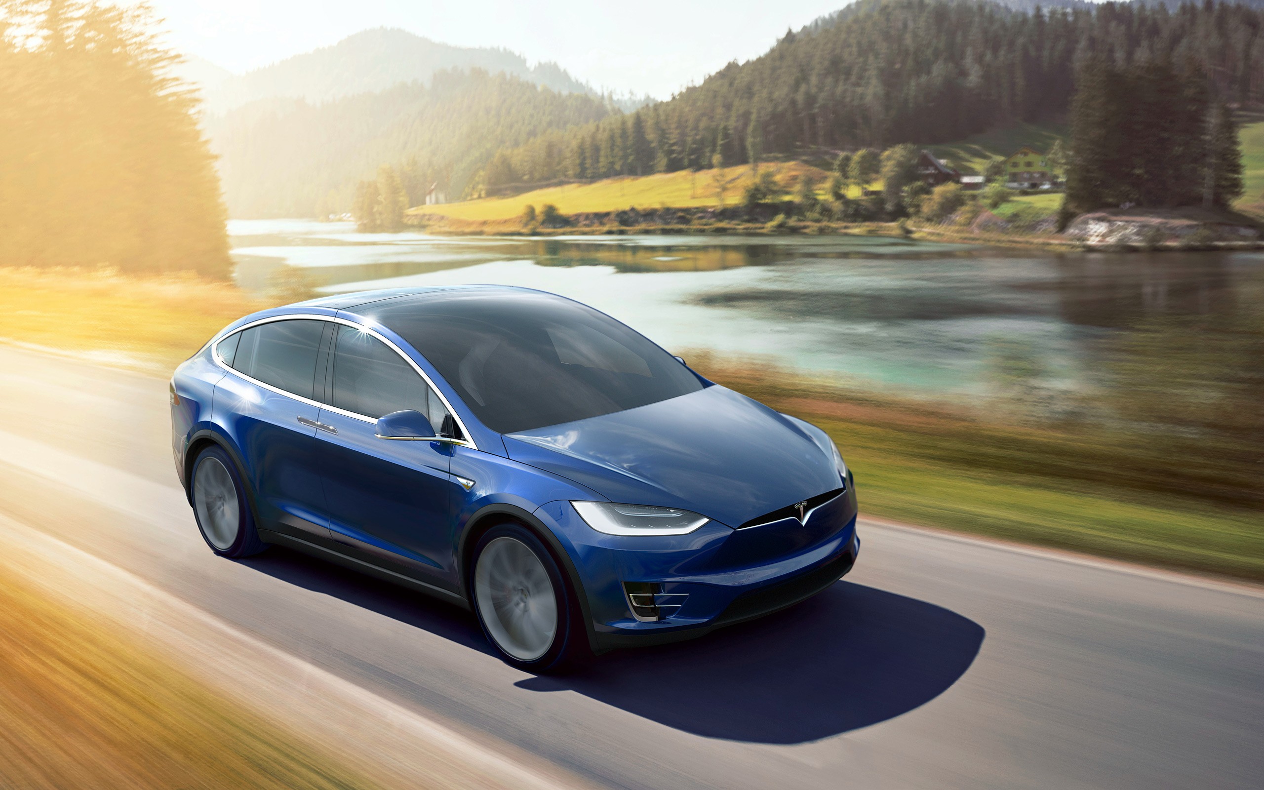 Tesla Model X, Car, Road, Motion Blur Wallpaper