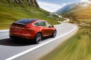 Tesla Model X, Car, Motion Blur, Road