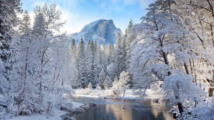 landscape, Nature, Winter, River, Mountain HD Wallpaper Desktop Background