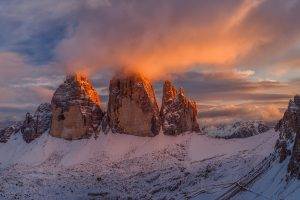 nature, Landscape, Italy, Mountain, Sunset, Snow, Sky, Panoramas, Clouds, Sunlight