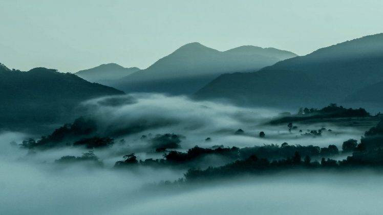 nature, Landscape, Sunrise, Mountain, Mist, Forest, Sun Rays HD Wallpaper Desktop Background