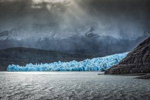 landscape, Nature, Glaciers, Chile, Patagonia, Lake, Rock, Erosion, Sun Rays, Mountain, Mist, Ice, Dark, Clouds