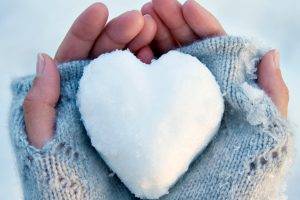 snow, Hearts, Gloves, Hand