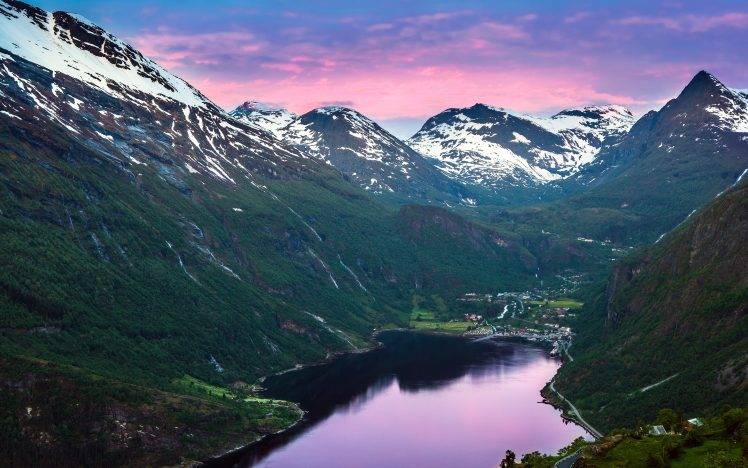 landscape, Snow, Lake, Norway, Geiranger HD Wallpaper Desktop Background