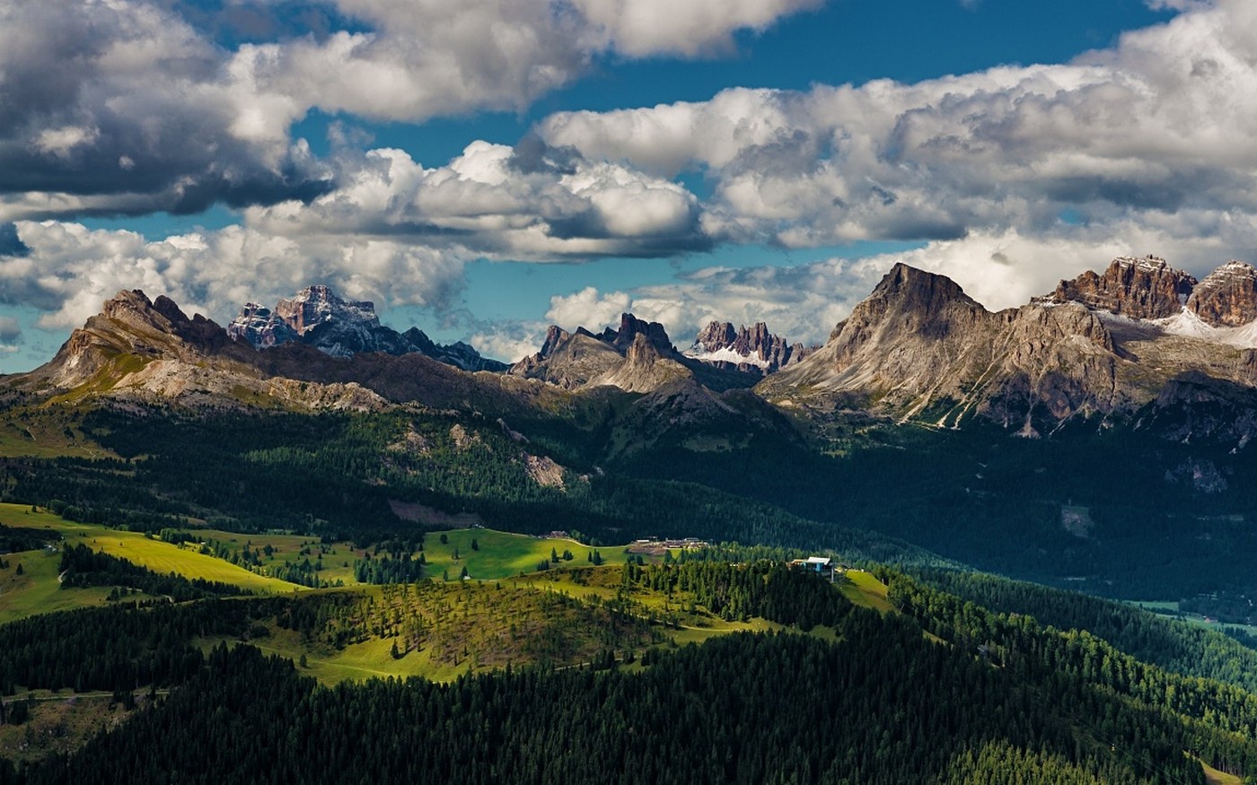 nature, Landscape, Alps, Mountain, Dolomites (mountains), Italy, Forest, Clouds Wallpaper