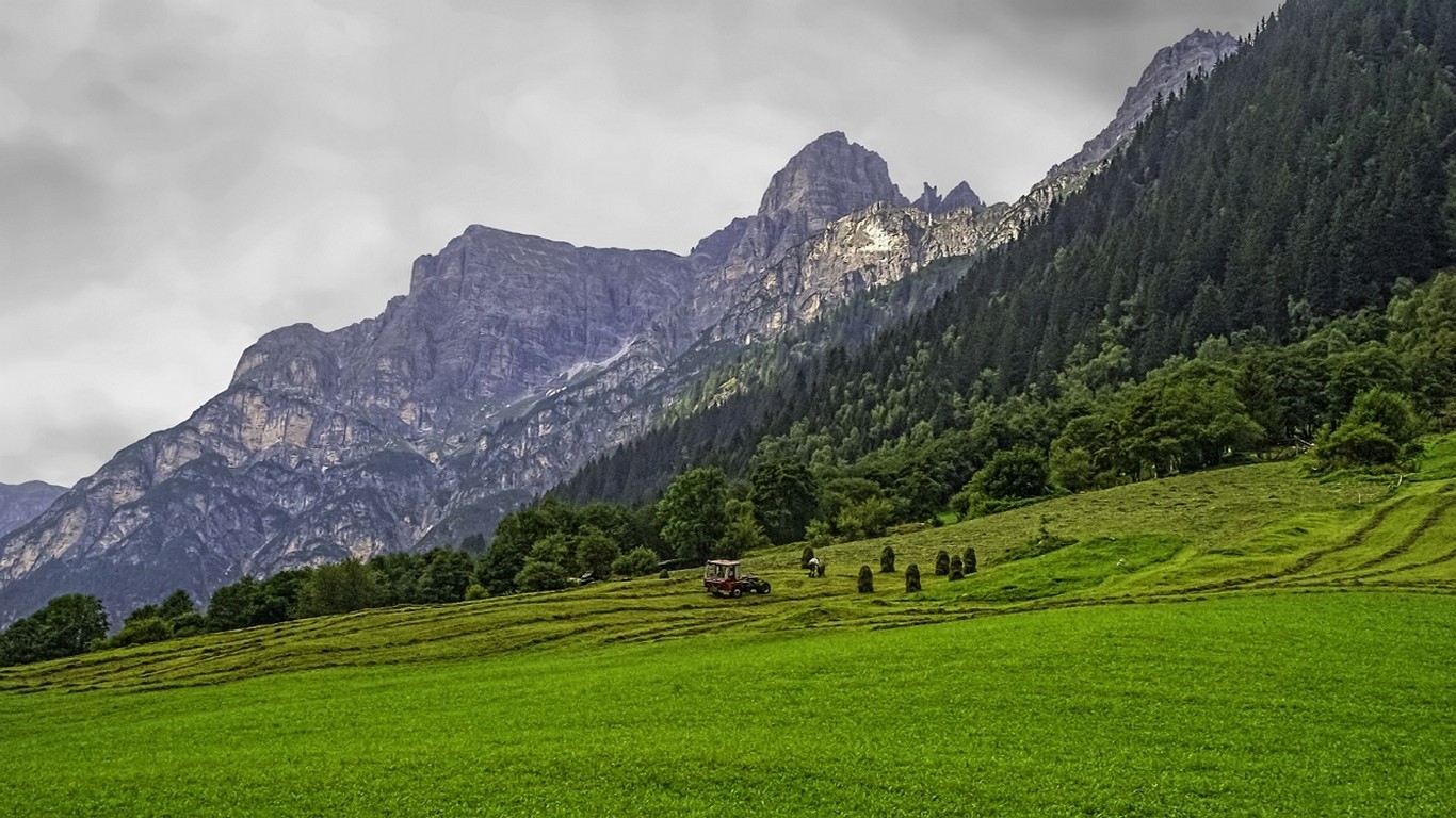 landscape, Nature, Mountain, Forest, Alps, Clouds, Grass, Tyrol, Austria, Vehicle, Summer, Green Wallpaper